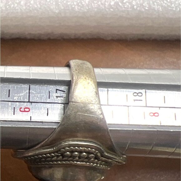 Vintage Sterling Silver Ring Tiger Eye Cabochon Ornate Detailing Boho Statement - Picture 9 of 9